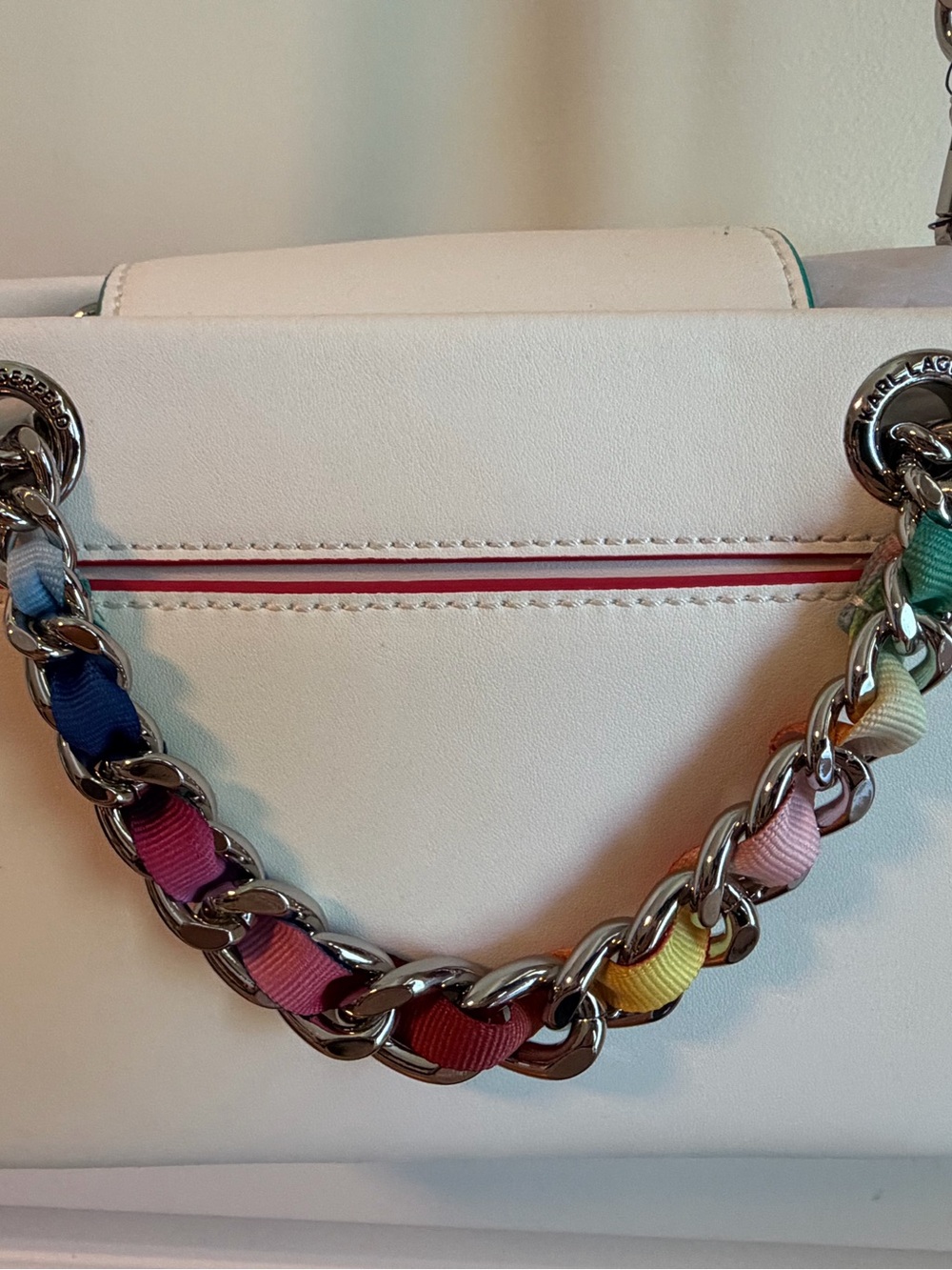 KARL LAGERFELD Savoie SATCHEL White Leather Chain Crossbody BAG Purse NWT $198 🌈 - Picture 13 of 15